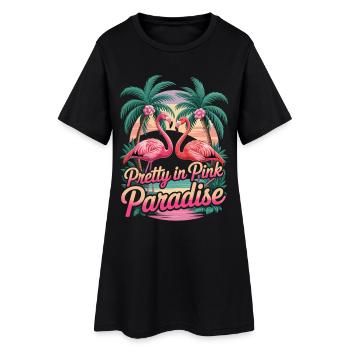 Chemise flamant rose avec palmiers – Paradis rose - Robe T-shirt Femme - noir - Devant