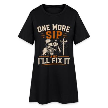 Coffee And Power Line Lineman Humor - Women’s T-Shirt Dress - black - Front