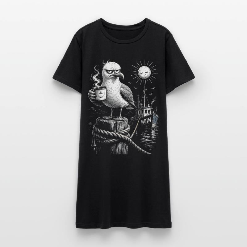 MOIN – Grumpy Seagull with Coffee Women’s T-Shirt Dress