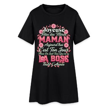 Joyeuse Fête des Mères Maman La Patronne Fleurs - Robe T-shirt Femme - noir - Devant