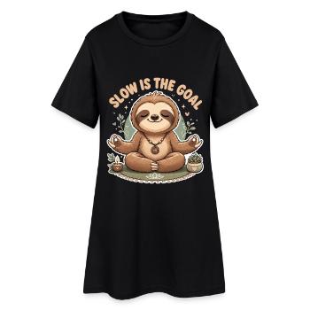 Langsam ist das Ziel Niedliche Meditierende Trägheit - Frauen T-Shirt-Kleid - Schwarz - Vorne