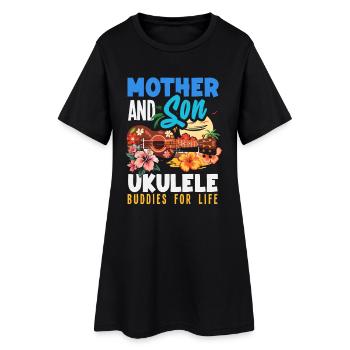 Mère et fils amis de ukulélé pour la vie - Robe T-shirt Femme - noir - Devant