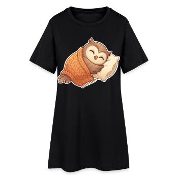 Eule Schlafen - Frauen T-Shirt-Kleid - Schwarz - Vorne
