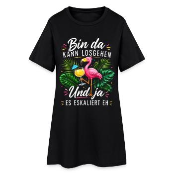 Bin da Eskaliert Flamingo Sommer - Frauen T-Shirt-Kleid - Schwarz - Vorne