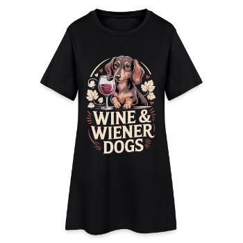Wine & Wiener Dogs - Frauen T-Shirt-Kleid - Schwarz - Vorne
