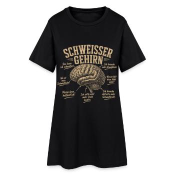 Schweißer Gehirn Humor Shirt - Frauen T-Shirt-Kleid - Schwarz - Vorne