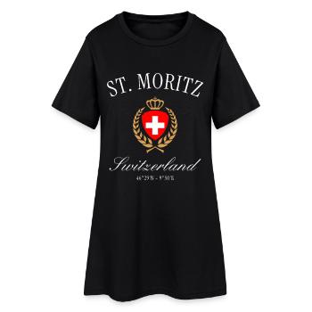 St. Moritz Schweiz Wappen Krone – Reise Souvenir - Frauen T-Shirt-Kleid - Schwarz - Vorne