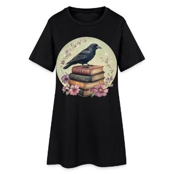 Raven sur une pile de livres - Robe T-shirt Femme - noir - Devant