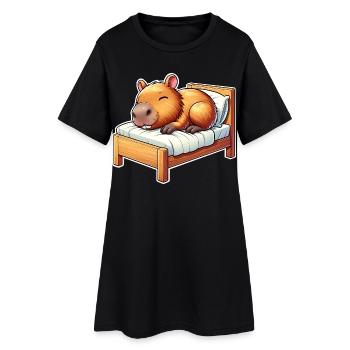 Capybara Schlafen - Frauen T-Shirt-Kleid - Schwarz - Vorne