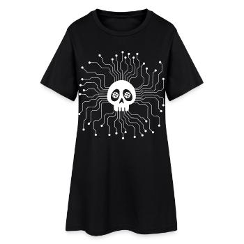 Mikroprozessor-Schädel (Weiß) - Frauen T-Shirt-Kleid - Schwarz - Vorne