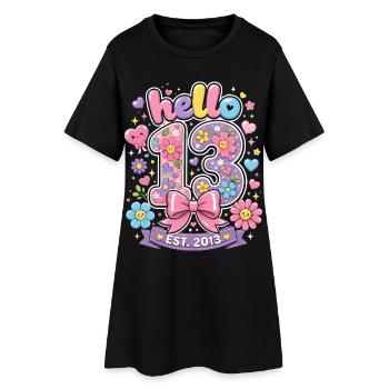 Hello 13 Year Old Gold and Pink Bow | Teen Birthday - Women’s T-Shirt Dress - black - Front