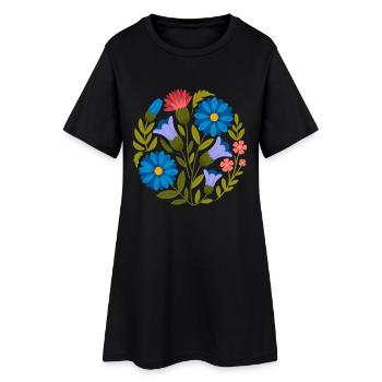 Vintage Floral Round Design with Timeless Charm - Women’s T-Shirt Dress - black - Front