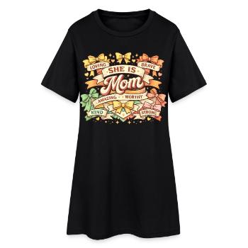 She Is Mom Rétro Rubans et Nœuds | Cadeau Maman - Robe T-shirt Femme - noir - Devant