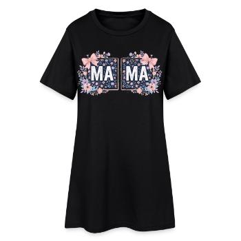 MAMA Carrés Fleuris et Nœuds Roses | Style Coquett - Robe T-shirt Femme - noir - Devant