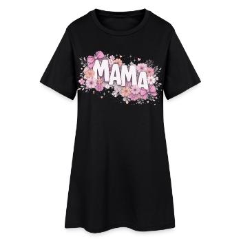 MAMA Fleurs Pastels et Nœuds Roses | Style Chic - Robe T-shirt Femme - noir - Devant