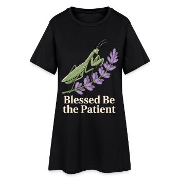  Gottesanbeterin Lavendel - Frauen T-Shirt-Kleid - Schwarz - Vorne