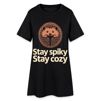 Motif hérisson : Reste piquant, reste douillet - Robe T-shirt Femme - noir - Devant