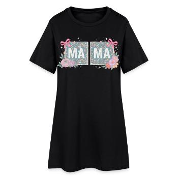 MAMA Carrés Fleuris et Nœuds Roses | Rétro - Robe T-shirt Femme - noir - Devant