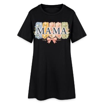 MAMA Bandes Florales et Nœud Rose Rétro - Robe T-shirt Femme - noir - Devant