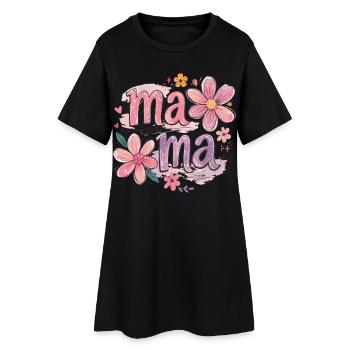 MAMA große Blumen und rosa Schleife | Retro-Stil - Frauen T-Shirt-Kleid - Schwarz - Vorne