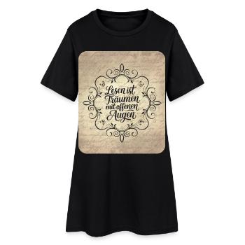 Lesen ist Träumen mit offenen Augen – Vintage - Frauen T-Shirt-Kleid - Schwarz - Vorne