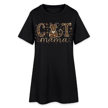 Cat Mama Katzenmama Leopard Herz Glitzer Design - Frauen T-Shirt-Kleid - Schwarz - Vorne