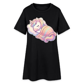 Einhorn Schlafen - Frauen T-Shirt-Kleid - Schwarz - Vorne