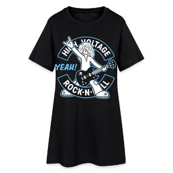 High Voltage Rock'N'Roll Cartoon Guitarist - Women’s T-Shirt Dress - black - Front