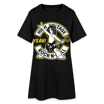 High Voltage Rock 'N' Roll Cartoon Guitarist - Women’s T-Shirt Dress - black - Front