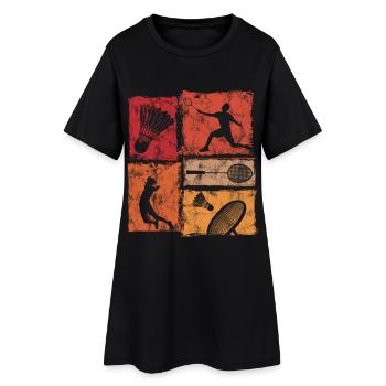 Joueur de badminton en action avec une raquette de badminton - Robe T-shirt Femme - noir - Devant