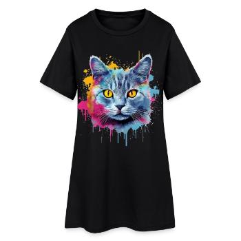 Splash Art Chartreux Katzengesicht Farbe - Frauen T-Shirt-Kleid - Schwarz - Vorne