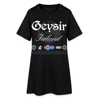 Geysir Island Streetwear Reise Souvenir - Frauen T-Shirt-Kleid - Schwarz - Vorne
