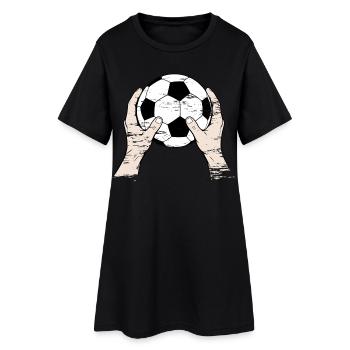 Ballon de football en main utilisé - Robe T-shirt Femme - noir - Devant
