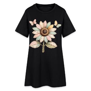 Sunflower Butterfly Patchwork Vintage - Women’s T-Shirt Dress - black - Front