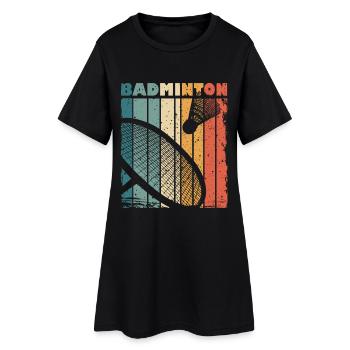 Imprimé rétro avec raquette de badminton et volant - Robe T-shirt Femme - noir - Devant