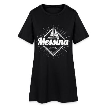 Messina Sizilien in Italien mit Retro Segelschiff - Frauen T-Shirt-Kleid - Schwarz - Vorne