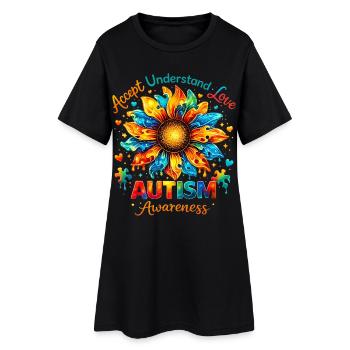 Sensibilisation Autisme Tournesol | Cadeau Coloré - Robe T-shirt Femme - noir - Devant
