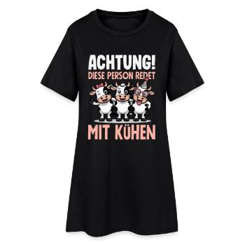 Achtung Diese Person Redet Mit Kühen Bauer Kuh - Frauen T-Shirt-Kleid - Schwarz - Vorne