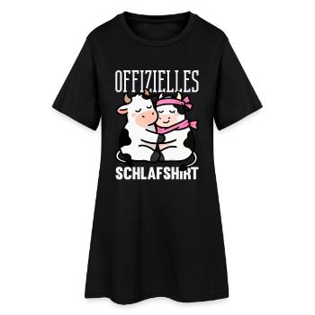 Offizielles Schlafshirt Süße Kühe Pyjama Kuh - Frauen T-Shirt-Kleid - Schwarz - Vorne