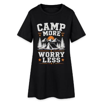 Camp More Worry Less Shirt - Frauen T-Shirt-Kleid - Schwarz - Vorne
