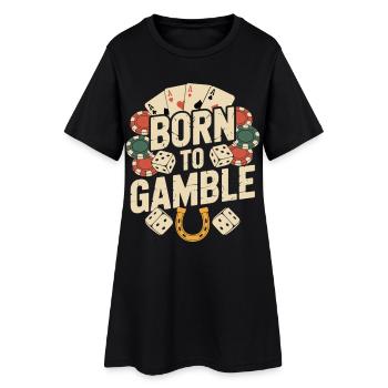 Gamble motif with cards and chips - Women’s T-Shirt Dress - black - Front