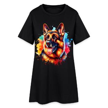Deutscher Schäferhund Motiv - Frauen T-Shirt-Kleid - Schwarz - Vorne
