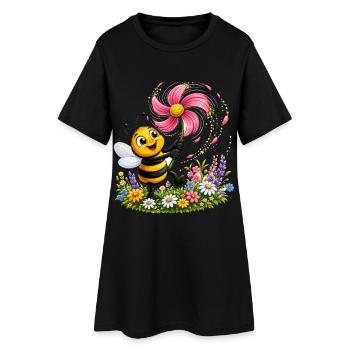 abeille, apiculteur, nid d’abeille, fleurs, insecte des prairies, - Robe T-shirt Femme - noir - Devant