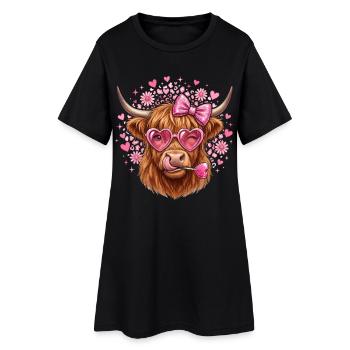Vache avec des lunettes en forme de cœur - Robe T-shirt Femme - noir - Devant