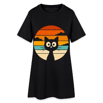 Chat Noir Rétro Sunset - Frauen T-Shirt-Kleid - Schwarz - Vorne