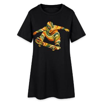 Skateur Vagues Rétro | Design Skate Vintage Psyché - Robe T-shirt Femme - noir - Devant