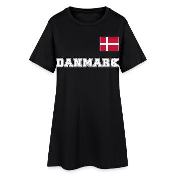 Dänemark Trikot Look – DANMARK mit Fahne Flagge - Frauen T-Shirt-Kleid - Schwarz - Vorne