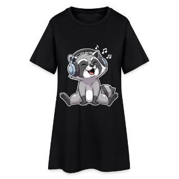 Waschbär Singen Musik Hören - Frauen T-Shirt-Kleid - Schwarz - Vorne