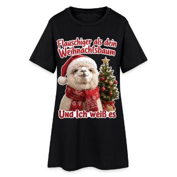 Flauschiger als dein Weihnachtsbaum - Frauen T-Shirt-Kleid - Schwarz - Vorne