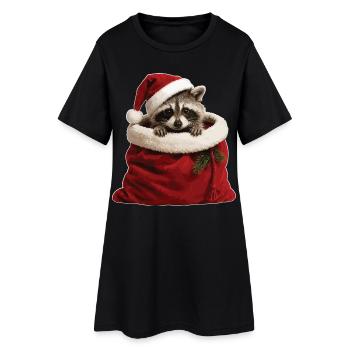 Raccoon in a Christmas sack - Women’s T-Shirt Dress - black - Front